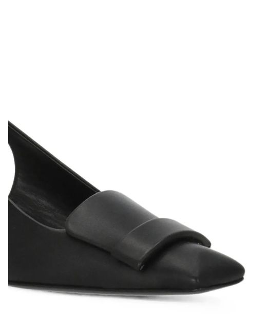 Sergio Rossi Black Plaque-Detail Squared-Toe Slingback Pumps