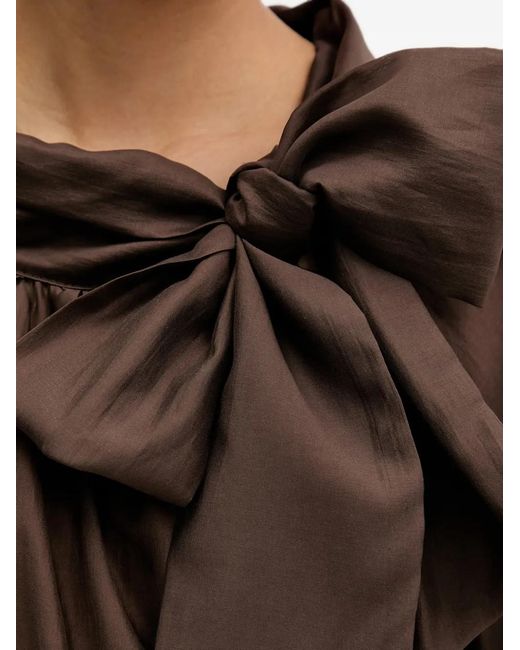 ViCOLO Brown Bow-Detail Long-Sleeve Blouse