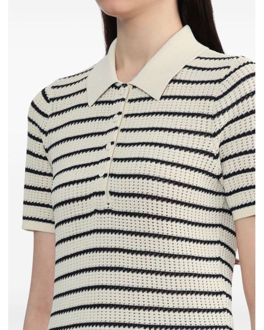 Rag & Bone Gray Pointelle-knit Striped Polo Top
