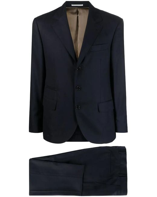 Brunello Cucinelli Blue Notched-Lapels Single Breasted Suit for men