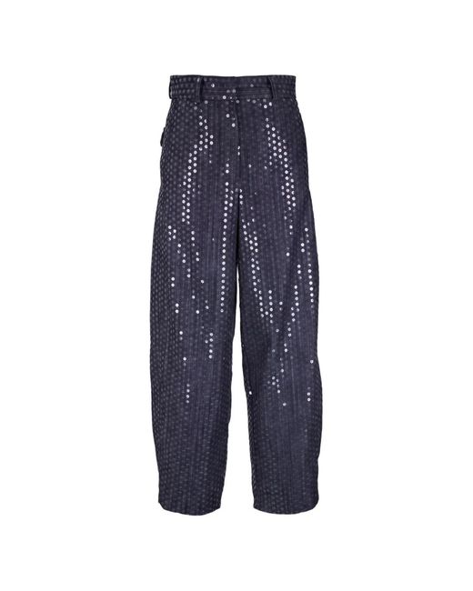 ODEEH Blue Sequin-Embellished Trousers