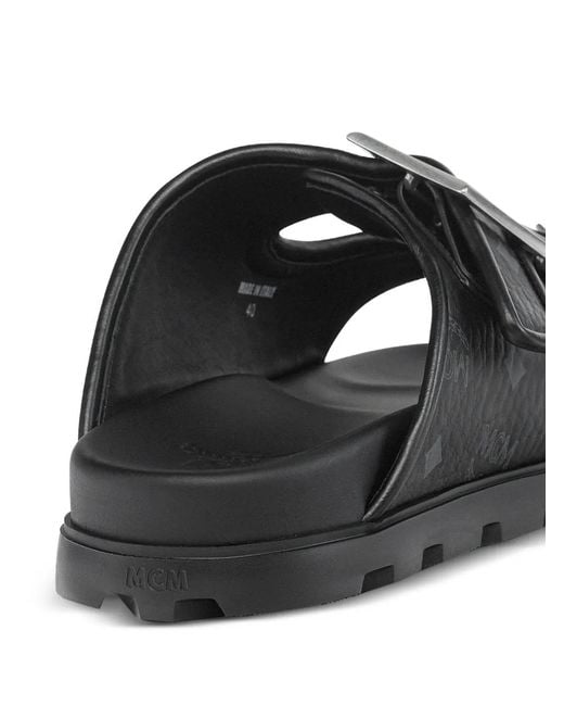 MCM Black Buckle-Detail Flat Sandals