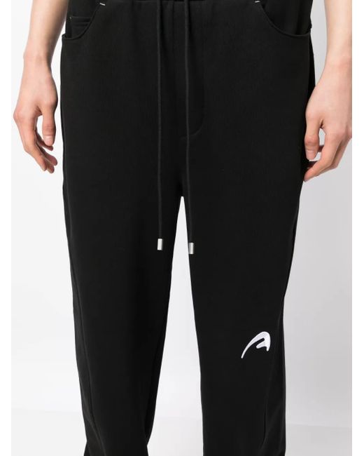 Adererror Black Logo-Embroidered Cotton Drawstring Trousers for men