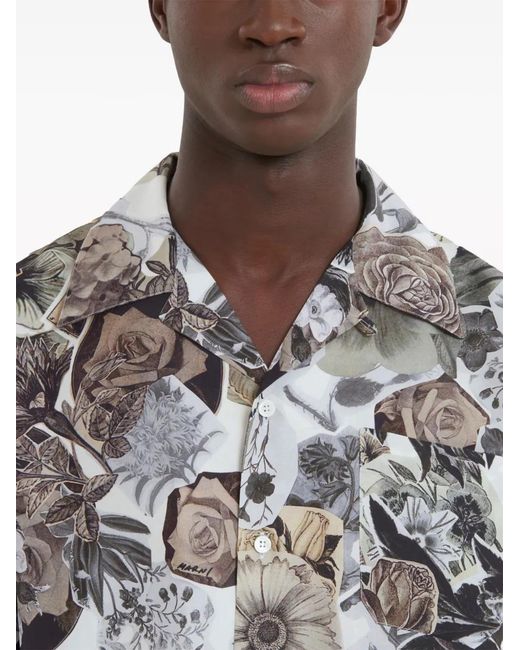 Marni Gray Floral-Print Silk Shirt for men