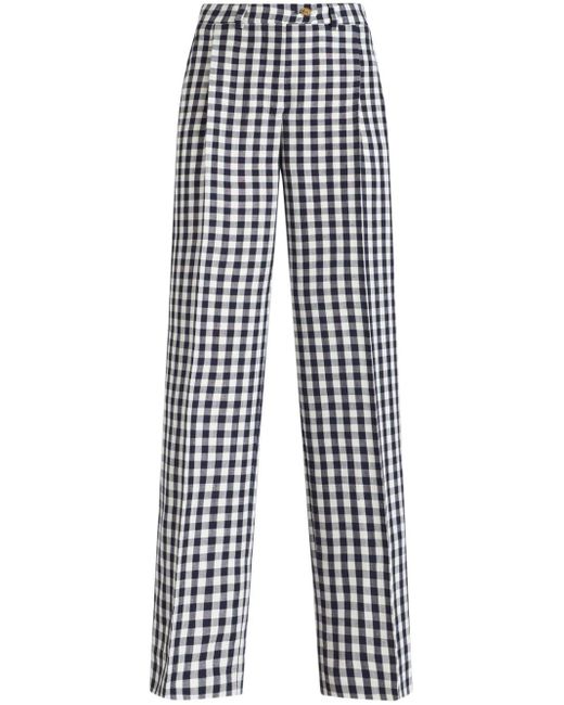 Etro White Gingham-print Straight Trousers