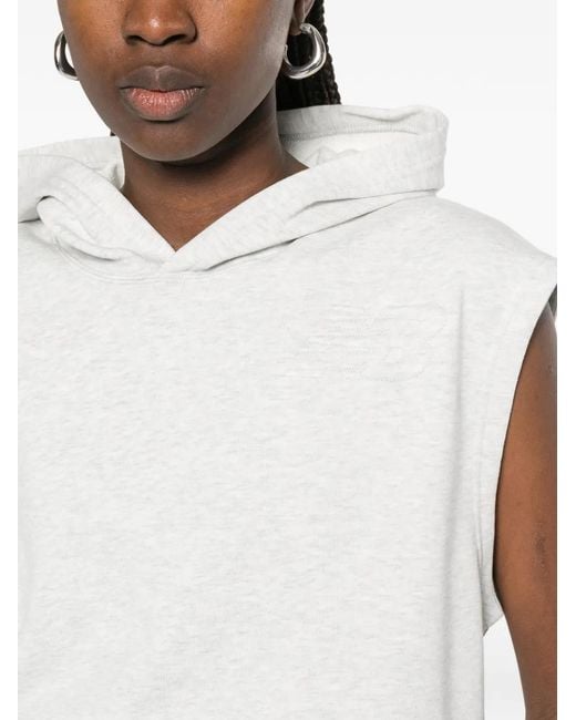 New Balance White Sleeveless Logo-Embroidered Hoodie