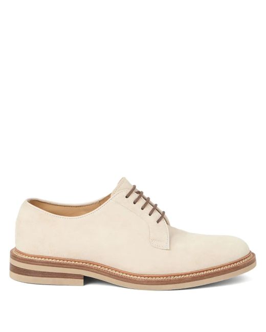 Brunello Cucinelli White Suede Derby Shoes for men