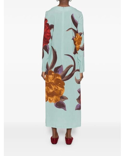 LaDoubleJ White Sablé Peony Placée Floral-Print Maxi Dress