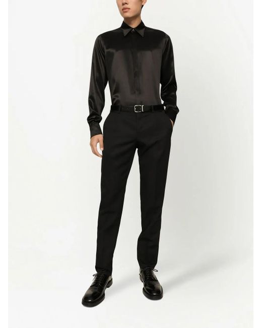 Dolce & Gabbana Black Martini-Fit Button-Down Satin Shirt for men