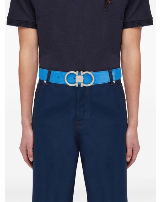 Ferragamo Blue Gancini Leather Belt for men