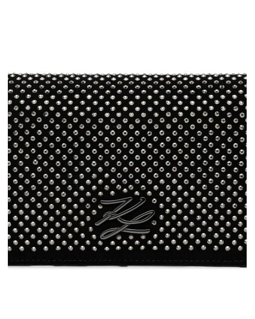 Karl Lagerfeld Black Studded-Logo Cross Body Bag