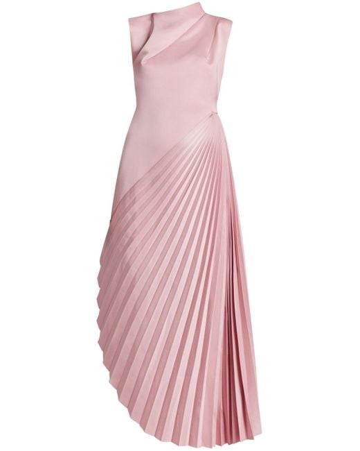 Chats by C.Dam Pink Asymmetric Pleated Midi Dress