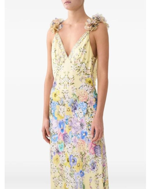 Camilla Metallic Robe Longue Col-V À Fleurs