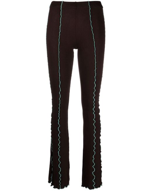 Siedres Black Contrast-stitch Flared Trousers