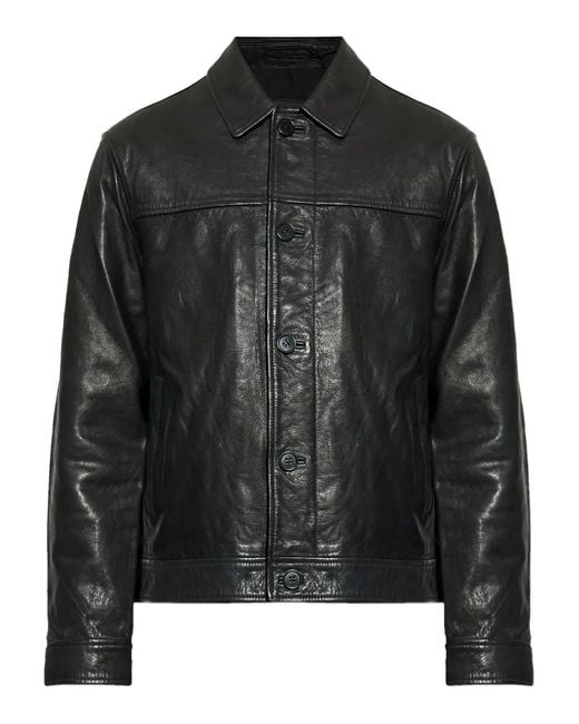 AllSaints Black Nates Buttoned Leather Jacket for men
