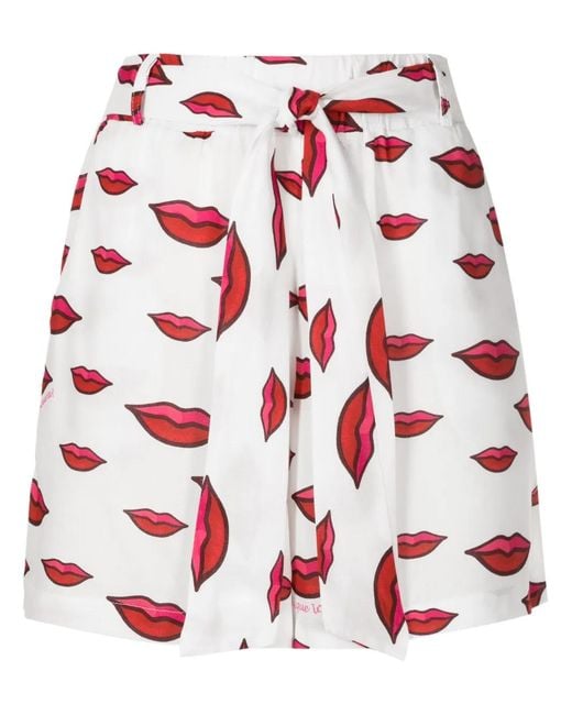 Amir Slama Red Lip-Print Shorts