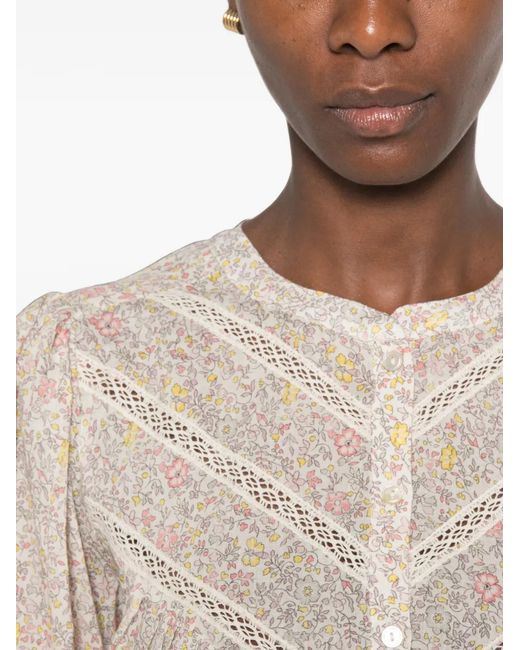 MAISON 123 Natural Devon Floral-Print Lace-Trim Blouse