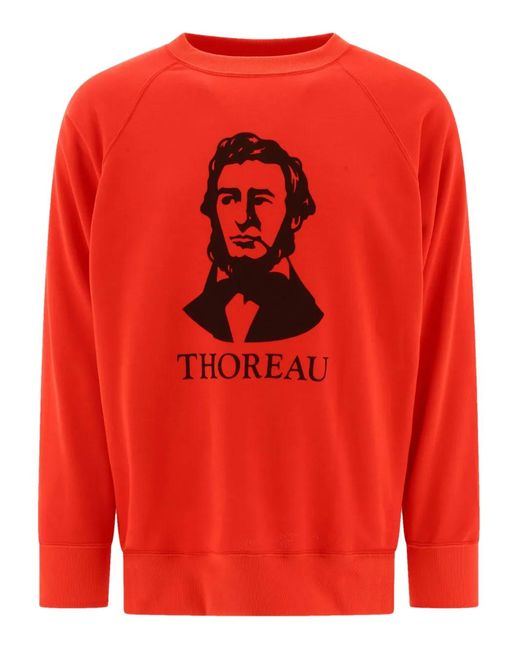 Mountain Research. Red Thoreau-Print Raglan-Sleeves Sweatshirt for men