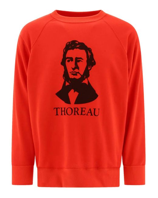 Mountain Research. Red Thoreau-Print Raglan-Sleeves Sweatshirt for men
