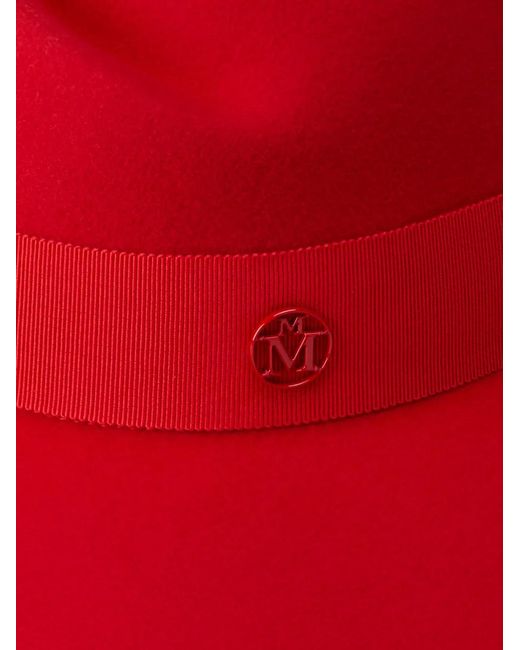 Maison Michel Red Virginie Ribbon-Detailed Fedora Hat