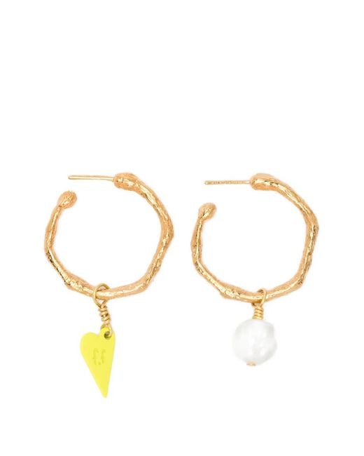 Forte_forte Metallic Heart-Charm Hoop Earrings