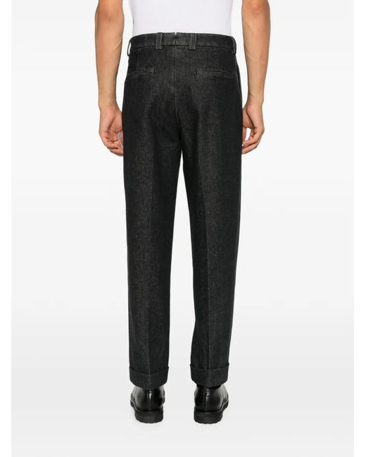 Berwich Black Pleated Turn-Up Trousers for men
