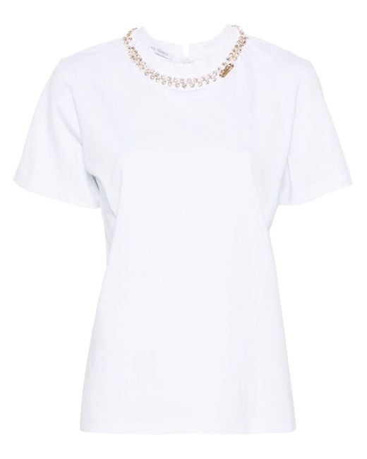 Alberta Ferretti White Crystal-embellished Cotton T-shirt