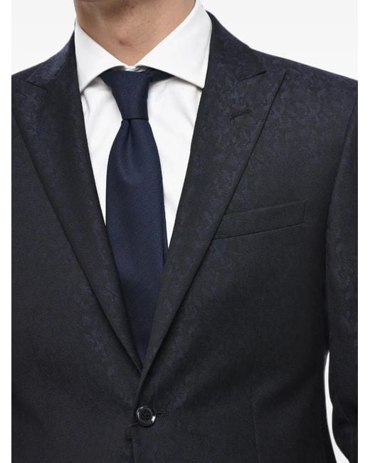 Corneliani Blue Damask-Pattern Peak-Lapel Blazer for men