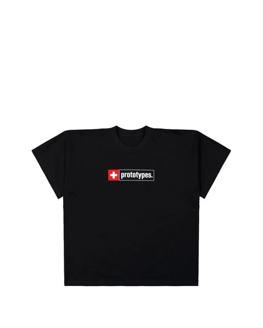PROTOTYPES Black Cross Logo Printed T-Shirt for men