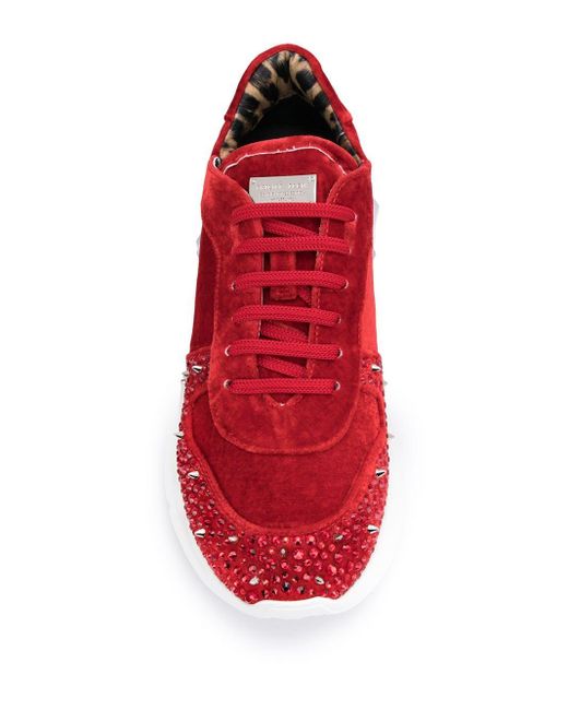 Philipp Plein Velvet Studs Low-top Sneakers in Red - Save 34% | Lyst  Australia