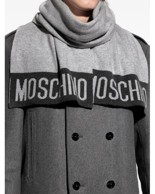 Moschino Gray Logo-Detail Scarf