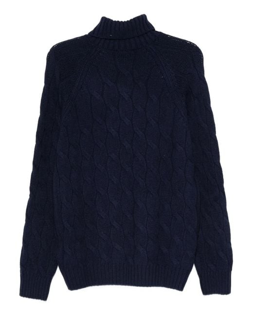 Fay Blue Cable-Knit Turtleneck Sweater for men