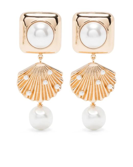 Pendientes con perlas artificiales Self-Portrait de color White