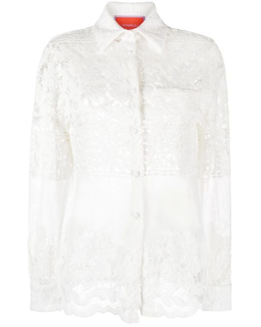 LaDoubleJ White Boy Lace-Embroidered Button-Down Shirt