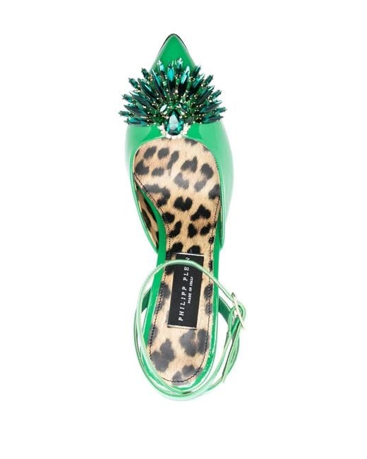 Philipp Plein Green Vernice 110Mm Crystal-Embellished Pumps