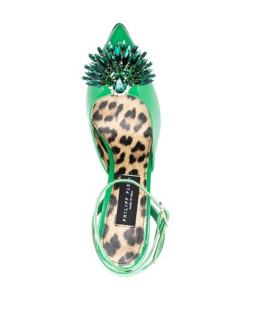 Philipp Plein Green Vernice 110Mm Crystal-Embellished Pumps