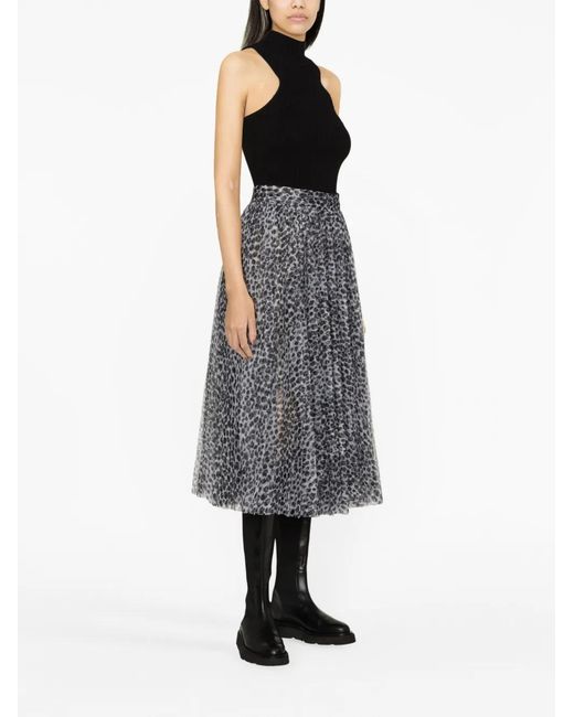 Philosophy Di Lorenzo Serafini Gray Animal-Print Pleated Midi Skirt