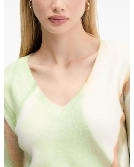 Desigual Blue Abstract-Print V-Neck Sweater