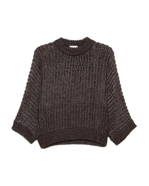 Peserico Brown Open- Knit Metallic-Effect Sweater