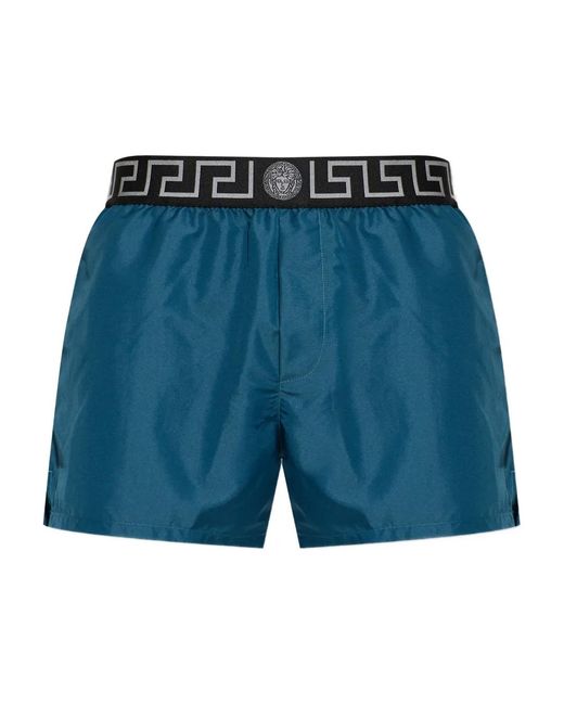 Versace Blue Greca-Detail Swim Shorts for men