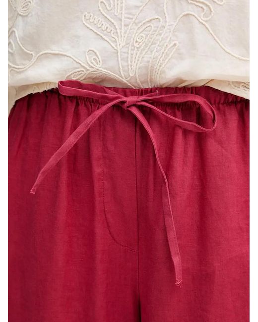 Benetton Red Drawstring-Waist Linen Trousers