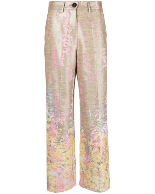 Pantalones anchos con hojas estampadas Forte Forte de color Natural