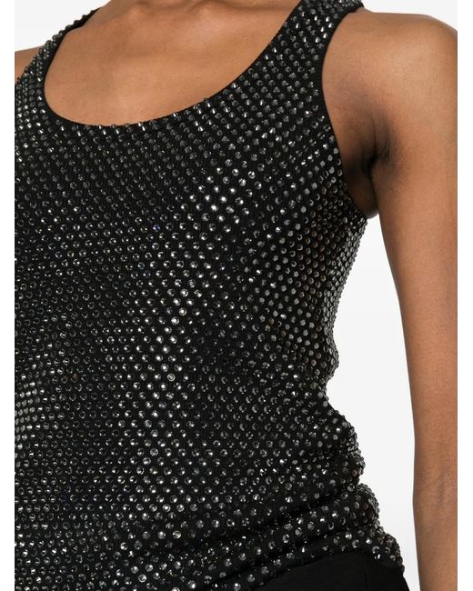 GIUSEPPE DI MORABITO Black Crystal-Embellished Ribbed-Knit Top