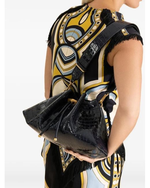 Jimmy Choo Black Bon Bon Crocodile-Effect Leather Shoulder Bag