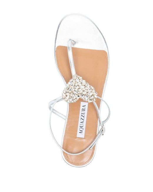Aquazzura White Crystal-embellished Metallic Leather Sandals