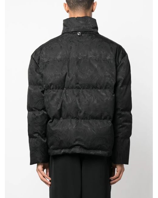 Versace Black Barocco Silhouette Jacquard Puffer Jacket for men