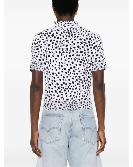 Moschino White Gestrickte Bluse mit Animal-Print