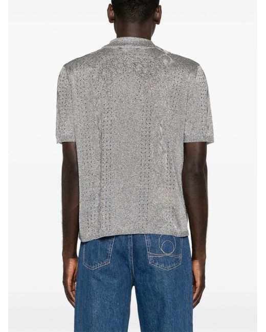 MARINE SERRE Gray Metallic Pointelle-knit Polo Shirt for men
