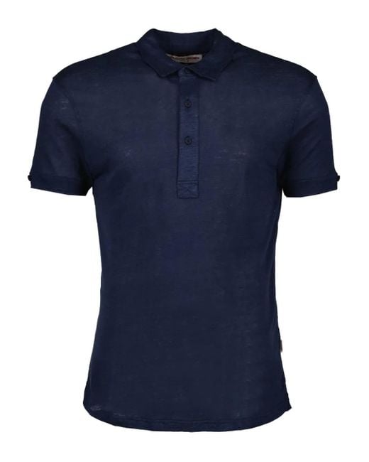 Orlebar Brown Blue Short-Sleeved Linen Polo Shirt