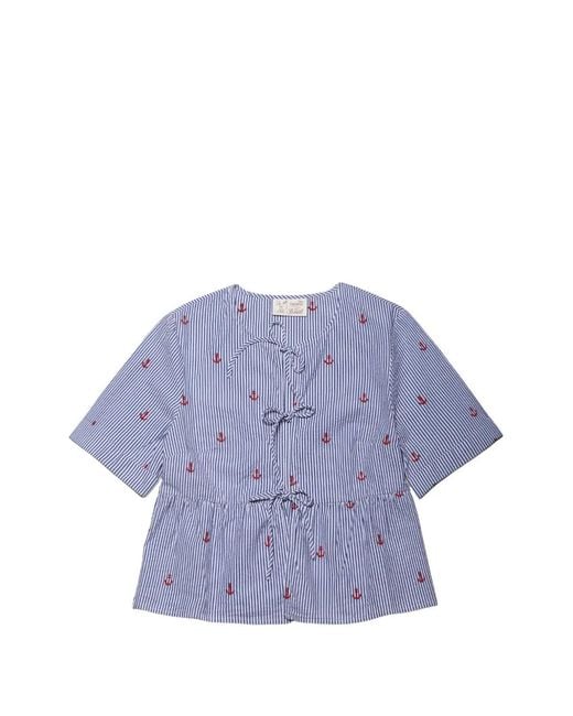Mc2 Saint Barth Blue Blouse Rayée À Broderie Ancre